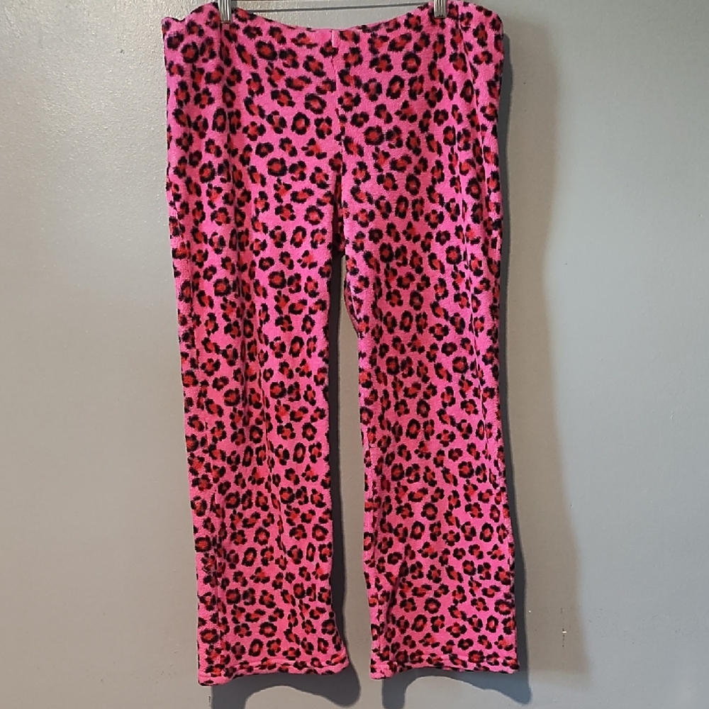 Women's Pink Leopard Print Fleece Sleep Pants